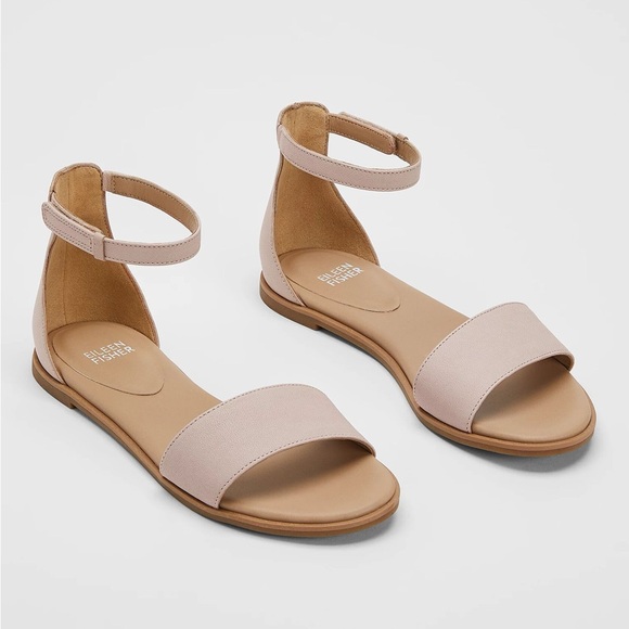 EILEEN FISHER 10 NEW Razz Tumbled Leather Ankle Strap Sandals in Chalk NIB NWT - Picture 15 of 16